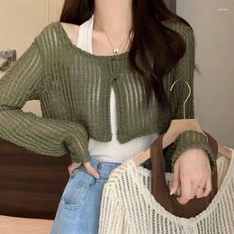 Women's Knits Y2k Women Cardigan Sweater Knitted Cropped Korean Short Shrug Long Sleeve Crop Tops O Neck Fashion Clothing