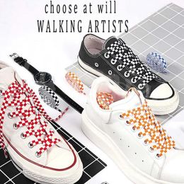 Shoe Parts 1 Pair Black White Checkered Grid Flat Shoelaces Printing Ribbons Laces Sneaker Man Women Mosaic For Shoes