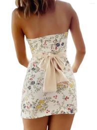 Casual Dresses Women S Strapless Bodycon Tube Dress Sleeveless Backless Flower Print Slim Fit Mini Summer Club