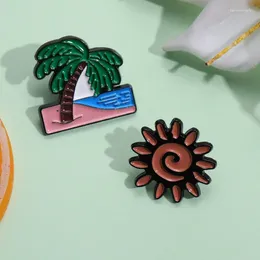 Brooches Coconut Tree Sun Love Cartoon Animation Enamel Pins For Backpacks Accessories On Clothes Women's Brooch Cute