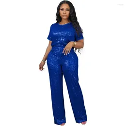Ethnic Clothing Spring Women's Set Fashion Solid Colour Sequin Round Neck T-shirt Straight Leg Pants Casual Style Commuter Two Piece