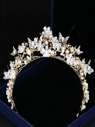 Bridal Headpieces Wedding Crowns Butterfly Flower Crystal Crown Headdress Golden Baroque Crown Wedding Accessories Jewellery Bridal 7056702