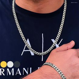 Necklace Earrings Set 2pcs Street Hip Hop Silver Colour Stainless Steel Cuban Chain Bracelet For Men Chunky Male Punk Jewellery