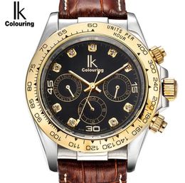 Wristwatches IK Rose Gold Automatic Watches Men Mechanical Wristwatch Skeleton Tourbillon Watch Waterproof Leather Strap Clock 4595243654