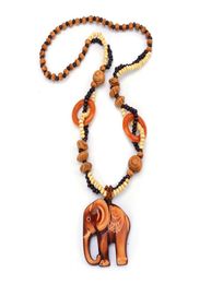 New 2020 Boho Ethnic Jewelry Long Hand Made Bead Wood Elephant Pendant Maxi Necklace for Women Whole Rope Chain Trendy4937268