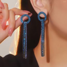 Dangle Earrings Design Sense Exaggerated Geometric Round Long Tassel Female Fashion Shiny Light Luxury Ear Jewelry Wholesale