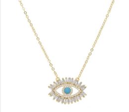 8k gold plated Turkish evil eye necklace lucky girl gift Baguette cubic zirconia turquoise geomstone top quality evil eye Jewellery 6465761