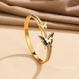 Bangle Exquisite Inlaid Zircon Butterfly Wave Stainless Steel Bracelet For Women 18K Gold Plated Rhinestone Cuff Bangles Charm Jewellery