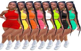 Women Tracksuits Designer Sleeveless Vest Shorts Solid Colour 2 Piece Jogger Sets Yoga Outfits Clothes Plus Size Sportwear 8 Colour9442214