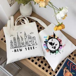 Shopping Bags World Famous Places Architectural Drawing Tote Bag Shopper Fashion Casual Shoulder Canvas Handbag Reusable