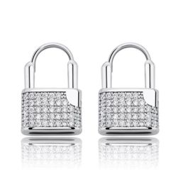 Stud Hip Hop Lock Earrings Iced Cubic Zirconia Luxury Gold Micro Pave Gift For Men Women9791765