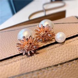 Stud Earrings Elegant Sweet Chrysanthemum Small Pearl