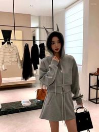 Work Dresses Sweet Girl Casual Suit Women's Summer Hooded Long-sleeved Zippered Coat High Waist A-line Skirt Two-piece Set Female Clothes