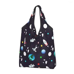 Storage Bags Space Universe Groceries Tote Shopping Bag Women Kawaii Galaxy Rocket Planet Shoulder Shopper Big Capacity Handbag