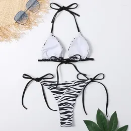 Women's Swimwear Bikini Set Zebra Striped Halter Triangle Women Micro Thong Swimsuits 2024 Mujer String Swimming Suit Biquinis