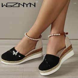 Sandals Luxury Women'S Summer 2024 Wedge Casual Butterfly Pearl Fashion Shoes Women Dressy