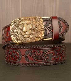 Belts Domineering Male Lion Head Automatic Buckle Men039s Real Leather Leisure Tang Grass Pattern Carved Trouser Fashion6116064