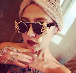 New metal Retro Leopard frame metal Gold Monkey Baroque sunglasses Luxury Sun Beach Chain pearl round glasses women4400784