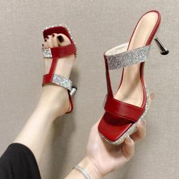 Slippers Women's 2024 Summer Fashion Open Toed Shoes For Women Sequins Party Dress Ladies High Heel Zapatos Mujer