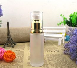 Storage Bottles Wholesale 30ML Frosted Glass Lotion Pump Bottle 1 Oz Aluminum Cosmetic Container