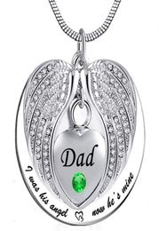 Unisex Angel Wing Birthstone Memorial Keepsake Ashes Urn Pendant Necklace 039i used to be his angle now he039s mine039 9047601