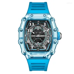 Wristwatches Design Transparent Tonneau Quartz Watch Men Sport Out Door Chronograph Waterproof Silicone Band Montre Homme