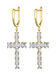 Fashion Mens Women Earrings Gold Silver Colour Ice Out Square CZ Cross Earrings Fashion Hip Hop Earrings Gift2734767