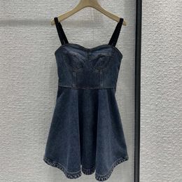 Casual Dresses Women Spring Summer Cotton Camisole Strapless Waisted Denim Mini Dress Vintage Sweet Elegant Slim Fit Female Clothes