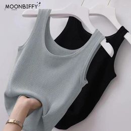 Camisoles & Tanks Summer Knit Vest Top Sexy Sleeveless O Neck Women Camisole Pure Colour Black White T-shirt Solid Large Size Slim Tank