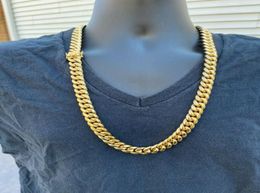 Mens Real Miami Cuban Link Chain 14k Gold Plated Stainless Steel 30quot 12mm WHOLE4764701