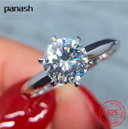 PANASH 925 Sterling Silver Ring Fine Jewellery Bride Wedding Rings Women Lady Gift 8mm 2ct SONA Diamond J0175021515