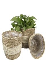 3PCS Handwoven Flower Pot Cover Durable Natural Flowerpot Planter Hanging Basket Y03145890879