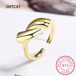 Cluster Rings Smooth Twisted Trendy Ring 925 Sterling Silver Adjustable Simple Finger For Women Female Jewellery Birthday Gift