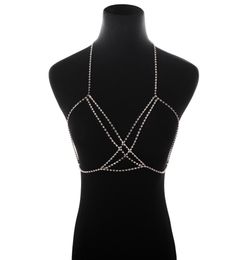 Women Fashion Sexy Silver Gold Full Rhinestone Bikini Harness Bra Chest Body Cup Chain Necklace Jewelry Gift JCK0154232278