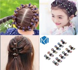 M MISM High Quality 12PcsSet Girls Mini Claw Rhinestone Flower Clip Cute DIY Colourful Crystal Hair Accessories1032878