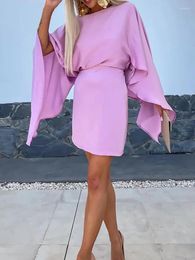 Casual Dresses O-Neck Batwing Sleeve Loungewear Dress Women Spring Summer Backless Mini Patchwork Solid Fashion Ladies Streetwear