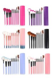 12PcsSets Makeup Brushes Tool Eye Shadow Foundation Eyebrow Lip Brush cosmetics Leather Cup Holder Case Kit 50 setslot DHL8496577