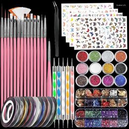 Nail Art Kits 15pcs Setnail Stickers Brushes Drill Pointsjewelry Tools Tweezers OPP Bag Packaging