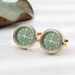 Wristwatches Cuff Links Retro Mens Watches Cufflinks French Shirts Cufflink Round Rotating Clock Buttons Men Highend Business Jewellery Gifts 230908