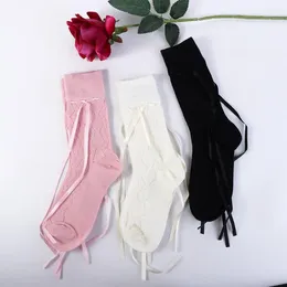 Women Socks Summer Breathable Kawaii Lolita JK Bow Long Cotton Sweet Stockings Female Bandage