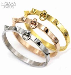 Fysara Fashion Jewelry Punk Stainless Steel Rivet Bangle Pyramid Rose Gold Bracelets Bangles for Women3038958