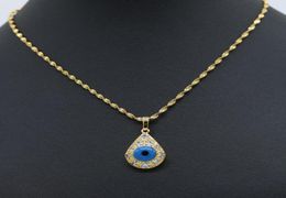 Evil Blue Eye Pendant with Wave Chain 18K Yellow Gold Filled Teardrop Pendant Necklace Gift7638143