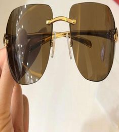 Flat Top Rimless Sunglasses Gold Brown Lenses Shades occhiali da sole firmati sunglasses men with Box8836760