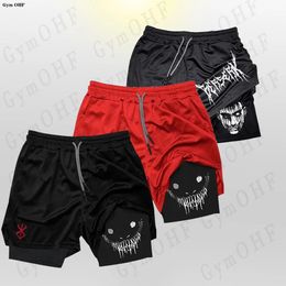 Mens Fitness Training Skinny Shorts Demon Print Summer 2 In 1 Quick Dry Gym Beach Jogging Outdoor Sportwear Dragon pearl 240422