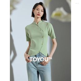Women's Knits TOYOUTH Women Top 2024 Summer Chinese Qipao Standing Neck Slim Fit Short Knitted Shirt