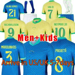 24/25 Brasils Soccer Jersey 3XL 4XL Plus Size L.PAQUETA NEYMAR VINI JR. 23 P.COUTINHO RICHARLISON Football Shirt G.JESUS T.SILVA BRUNO G. PELE CASEMIRO Men Kids Kits Jersey