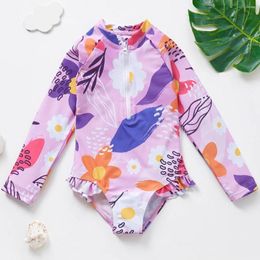 Women's Swimwear Cute Toddler Baby Girl Long Sleeve UPF50 Infant Bathing Suits Bright Ruffle Swimsuit Kids One Piece Summer Beachwear