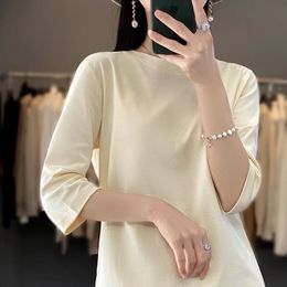 Mercerized Cotton Cropped Sleeve Female Spring And Summer Round Neck Loose 100% Short Bottoming TShirt 240426