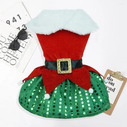 Cat Costumes Pet Christmas Dress Festive Santa Claus Dog With Sequin Hem Golden Velvet Holiday Party Skirt For