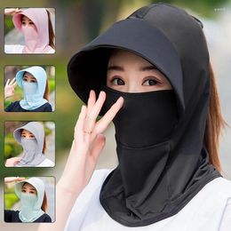 Wide Brim Hats Top Hat Solid Colour Sun Neck Cover Protection Foldable Outdoor Women Summer Anti-UV Silk Sunbonnet